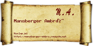 Mansberger Ambró névjegykártya